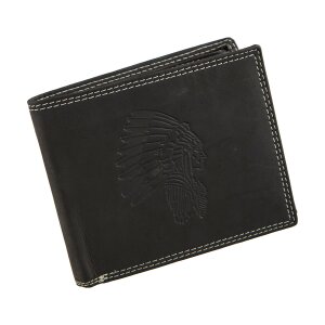Real leather wallet with indian motive in wallet format, navy blue