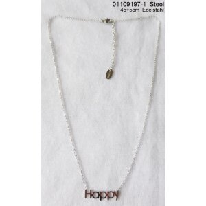 Stainless steel chain with (Happy) pendant 45+5 cm