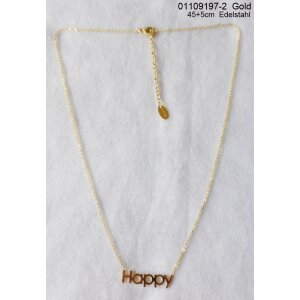 Stainless steel chain with (Happy) pendant 45+5 cm