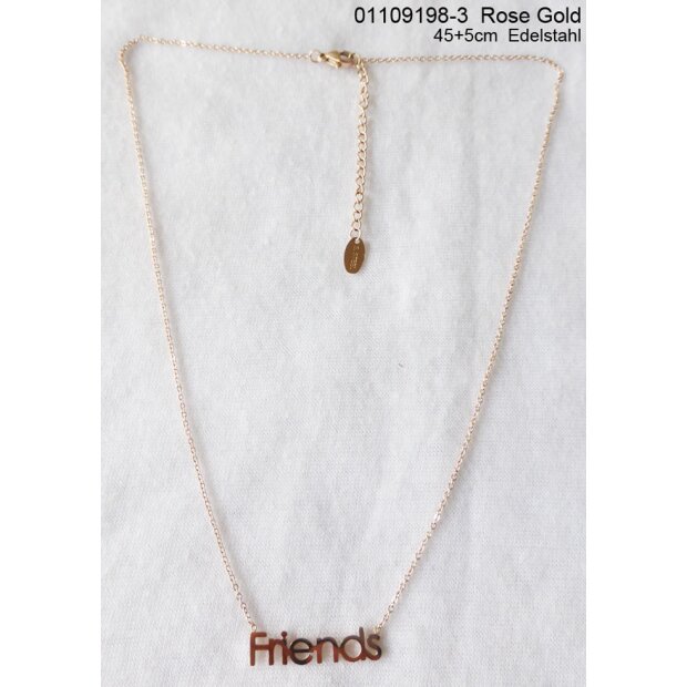 Stainless steel chain with (Friends) pendant 45+5 cm rose gold