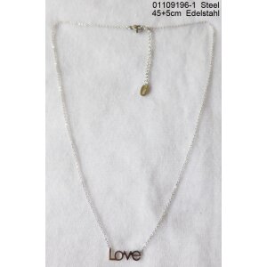 Stainless steel necklace with( Love)  pendant 45 + 5 cm