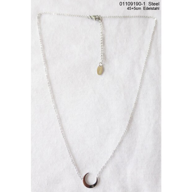 Stainless steel necklace with moon pendantv with crystal stone silver