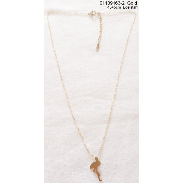 Stainless steel necklace with flamingo pendant 45 + 5 cm gold