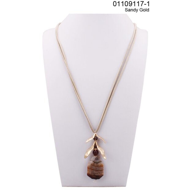 Long fashionable leather cord chain Sandy Gold