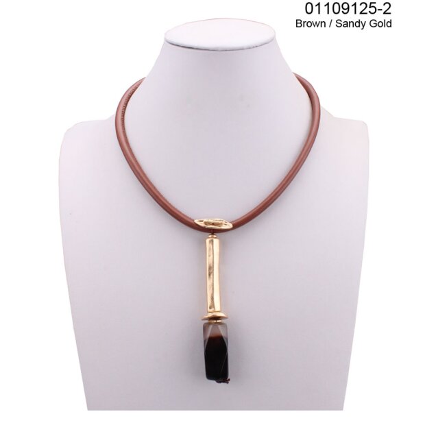Fashionable Short Leather Cord Chain Sandy Gold / Brown