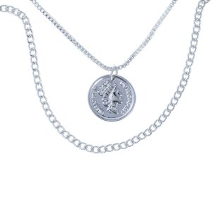 Necklace with coin pendant Rhodium