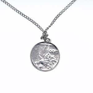 Fashionable long necklace with coin pendant Rhodium