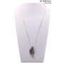 Fashionable Long Necklace with Two Feather Pendants Brown Gold