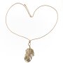 Fashionable long necklace with feather pendant, gold