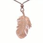 Fashionalbe long necklace with feather pendant, matt rose gold