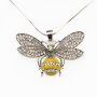 Fashionable long necklace with bee pendant, rhodium