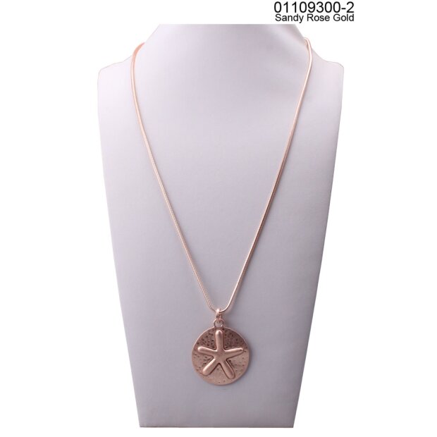 Fashionable long necklace, sandy rose gold