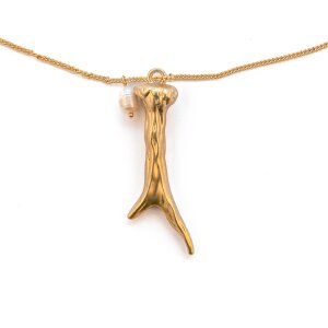 long necklace with pearl and tree shaped pendant