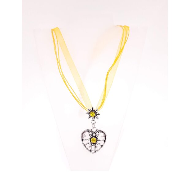 Edelweiss Trachten chain necklace heart pendant with rhinestones 43 cm yellow (028-04-04)