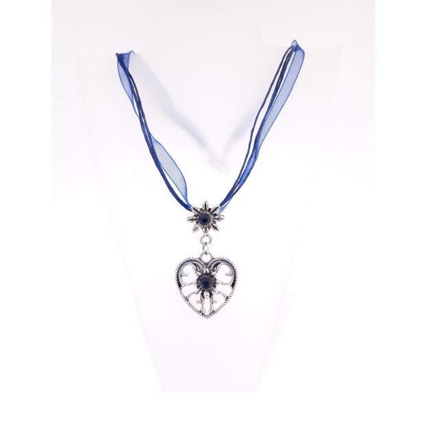 Edelweiss Trachten chain necklace heart pendant with rhinestones 43 cm D-Blue (028-04-06)