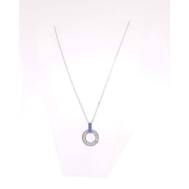Silver necklace with round rhinestone pendant stainless steel