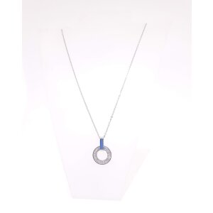 Silver necklace with round rhinestone pendant stainless...