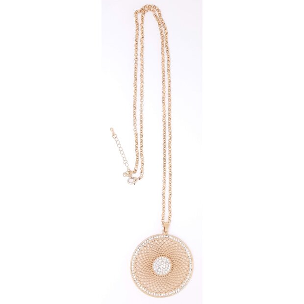 Necklace with big round pendant with crystal stones gold