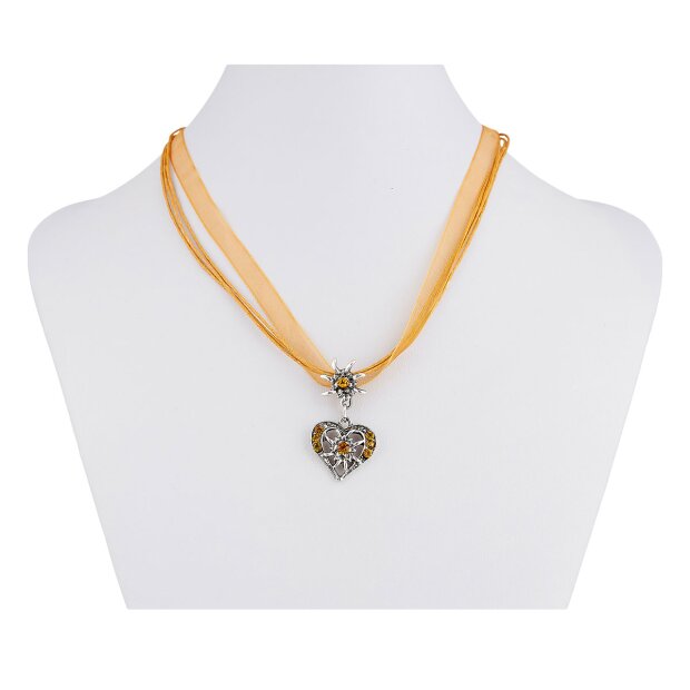 Tillberg Edelweiss Trachten chain necklace heart pendant with rhinestones 43 cm Topaz (027-08-11)