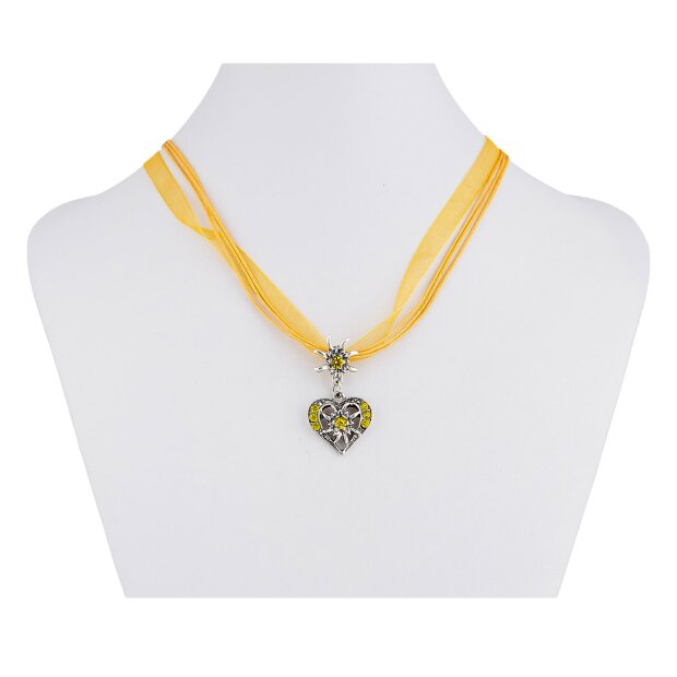 Tillberg Edelweiss Trachten chain necklace heart pendant with rhinestones 43 cm Sunflower (027-08-10)