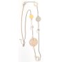 Fashionable long necklace with glass pearls and round pendants gold