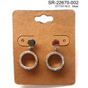 Earrings with round pendant with rhinestones