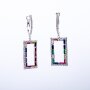 Earrings with square shaped pendant with multicolour gemstones and crystal stones