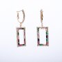 Earrings with square shaped pendant with multicolour gemstones and crystal stones