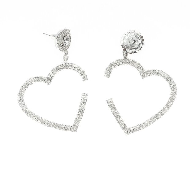 Earrings with heart shaped pendant with rhinestones