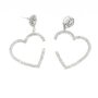 Earrings with heart shaped pendant with rhinestones rhodium