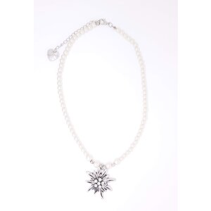 Set Perlenkette mit Edelwei&szlig;-Anh&auml;nger und -Ohrringe, antik silber + Kristallsteine