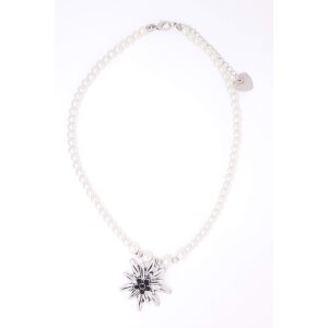 Set Perlenkette mit Edelwei&szlig;-Anh&auml;nger und -Ohrringe, antik silber + schwarze Steine    (028-02-19)