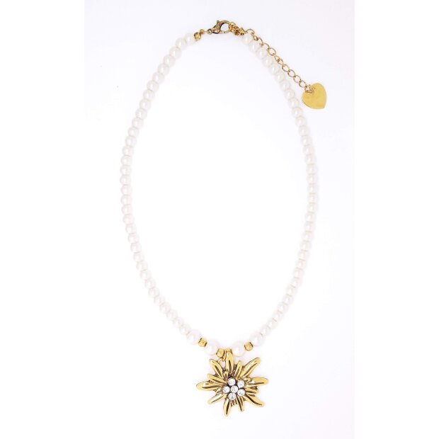 Set Perlenkette mit Edelwei&szlig;-Anh&auml;nger und -Ohrringe, antik gold + Kristallsteine