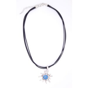 Necklace with edelweiss pendant woth rhinestones