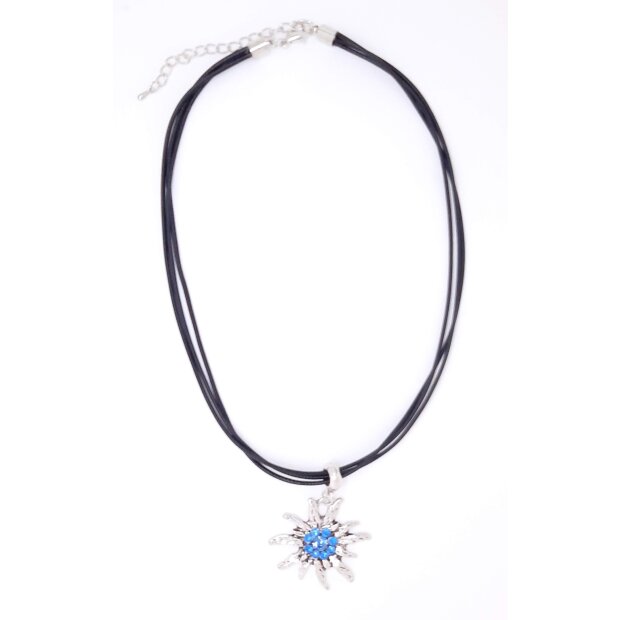 Necklace with edelweiss pendant with light sapphire gemstones