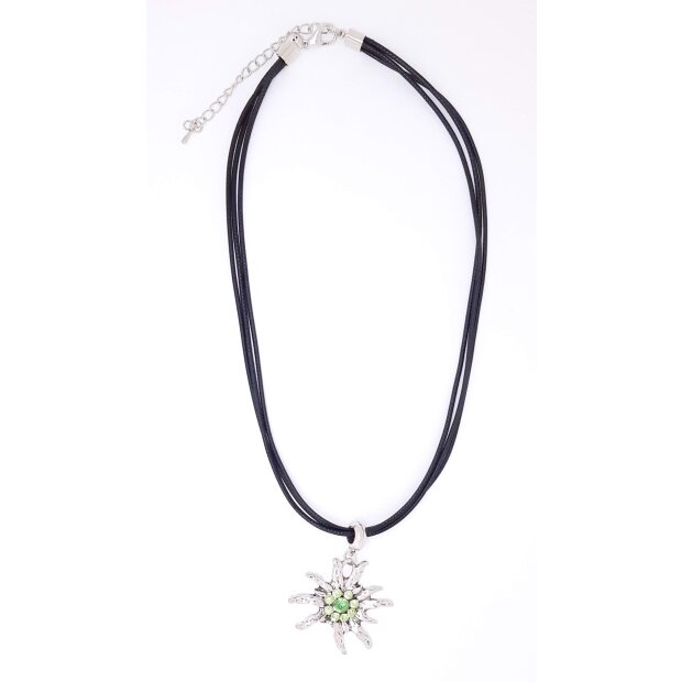 Necklace with edelweiss pendant with peridot gemstones