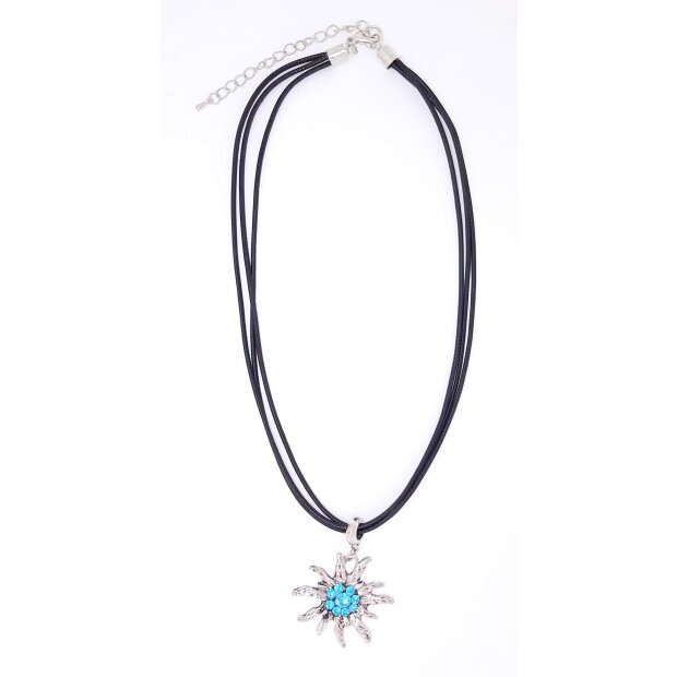 Necklace with edelweiss pendant with aquamarine gemstones