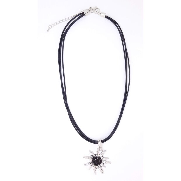 Necklace with edelweiss pendant with black gemstones