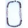 Necklace with large silver links and cube shaped beads, grey