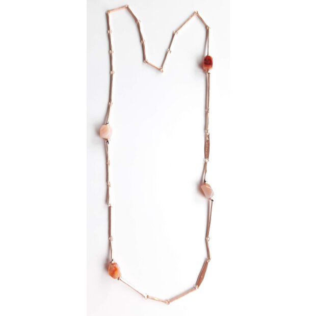 Necklace matt rose gold with orange gemstones