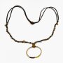 Necklace with matt gold pendant + brown gemstones