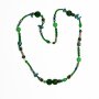 Fashionable necklace with glass beads and gemstones, green