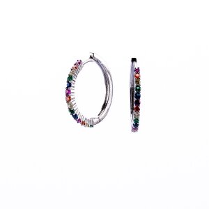 Earrings with multi coloured gemstones plated with real rhodium