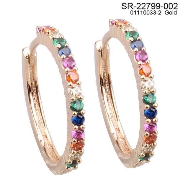 Earrings with multi coloured stones plated with real 18k gold