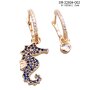 Earrings plated with real 18k gold (1 x with seahorse pendant with blue gemstones)