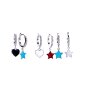 Earrings plated with real rhodium + different coloured pendants (3 x heart, 3 x star)
