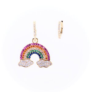 Hoops earrings plated with real 18k gold, with rhinestones (1 x with rainbow pendant)
