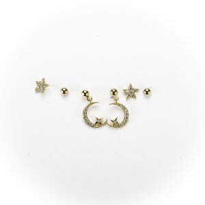 Earrings, three different pairs plated with real 18k gold