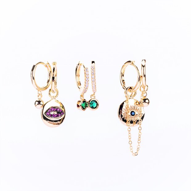 Earrings plated with real 18k gold, three different pairs