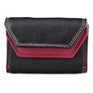 Mini wallet made from real nappa leather 7 cm x 9,5 cm x 1,5 cm, black+pink